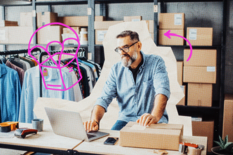 Man prepares a package for shipping