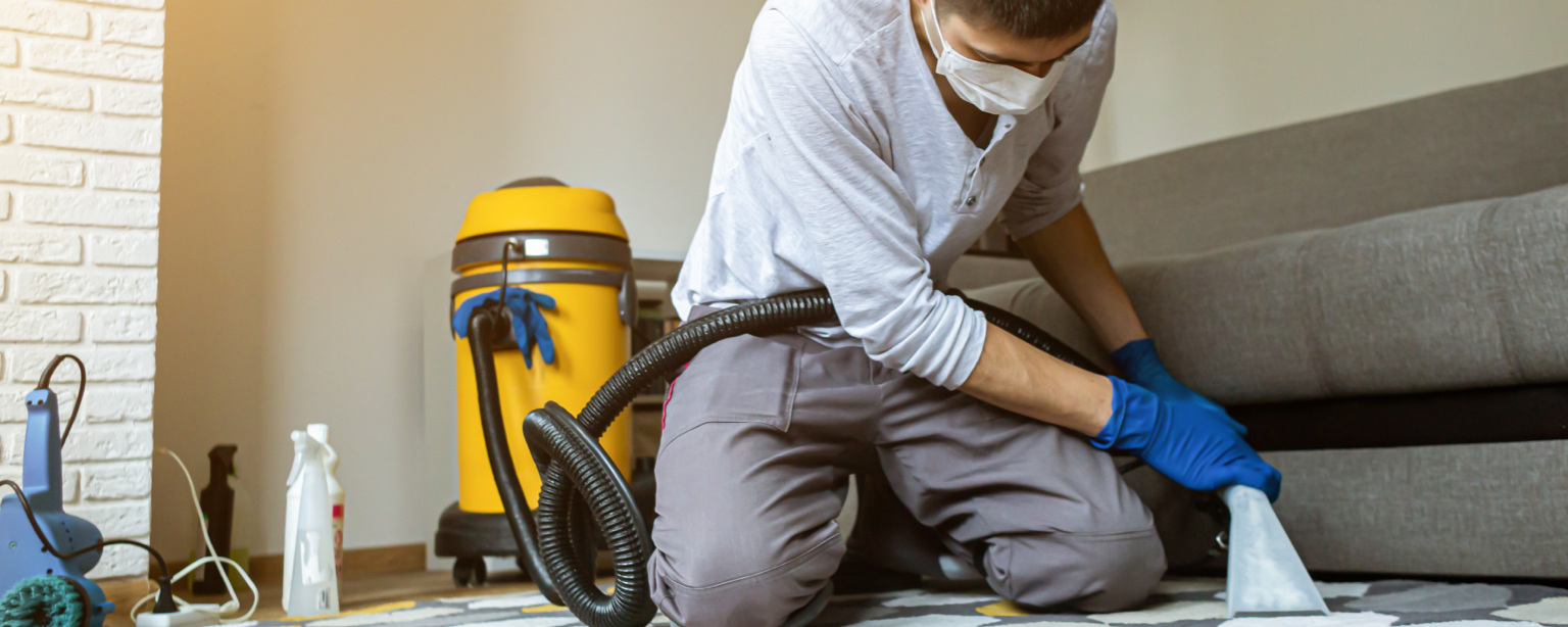 Carpet cleaner with a NY business insurance working in a living room