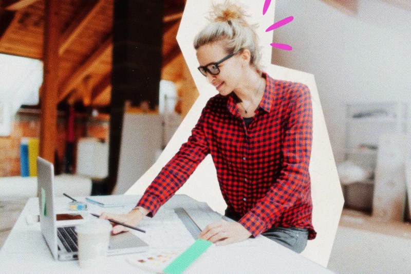 A designer working at her desk